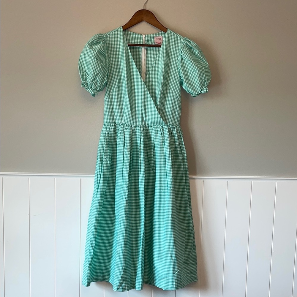 Stylish Green Checkered Puff Sleeve Dress
